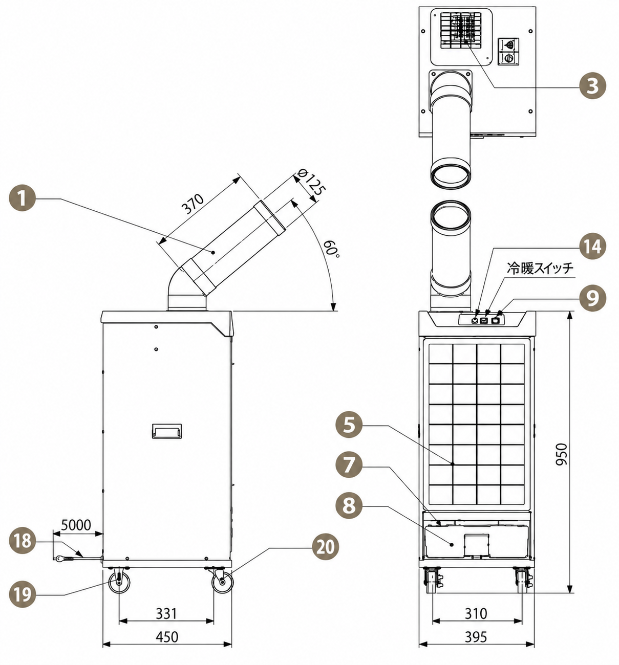 10HF-SB1 外形寸法図（正面・側面）